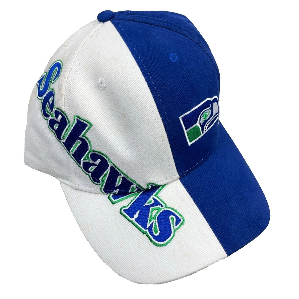 Vintage Seattle Seahawks Hat Cap Strap Back Big Logo Colorblock Adjustable Y2K